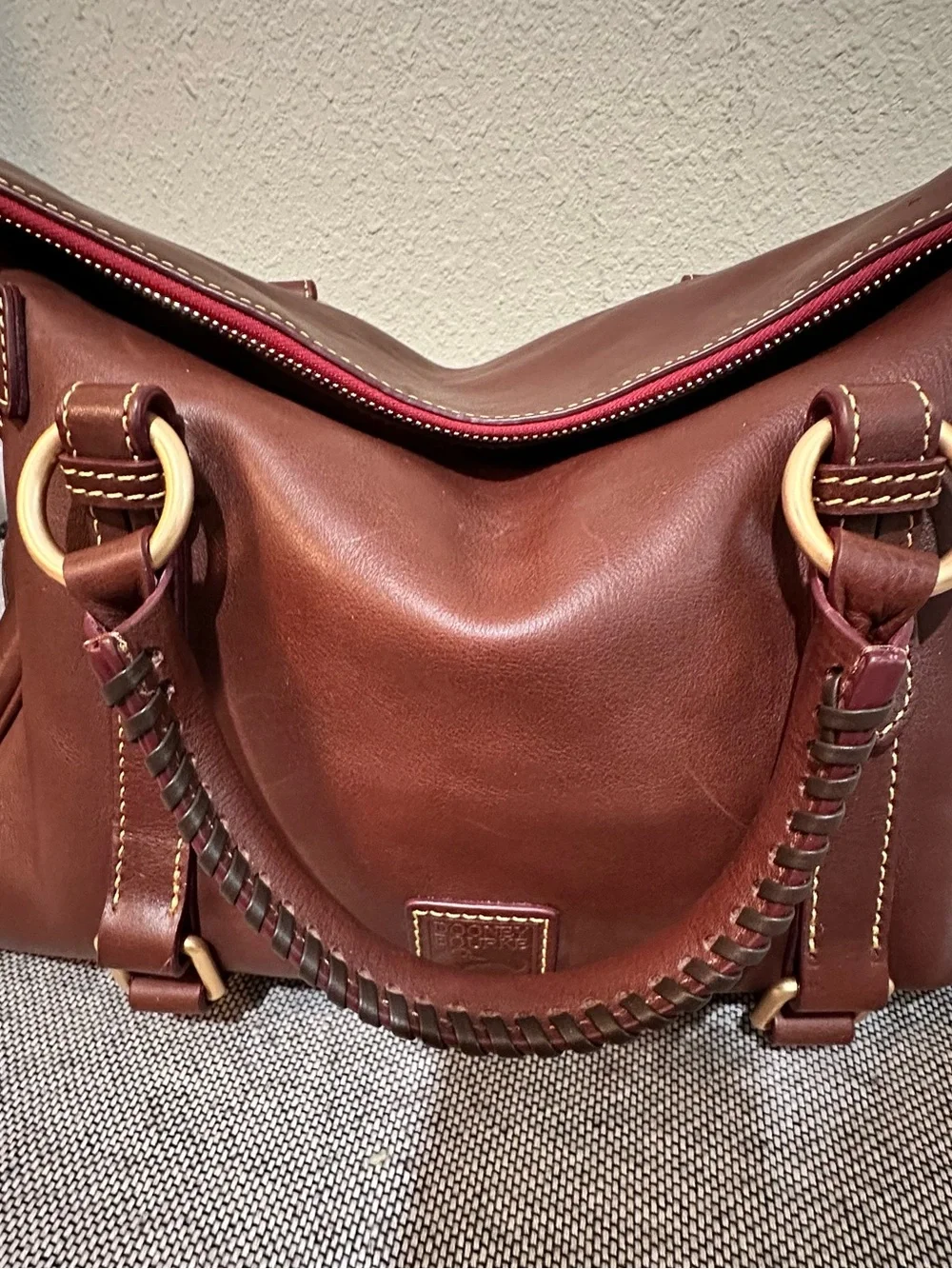 Dooney & Bourke Florentine Large Satchel Chestnut Leather Crossbody EUC